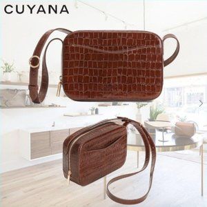 EUC Cuyana Brown Croc Embossed Camera Bag Crossbody